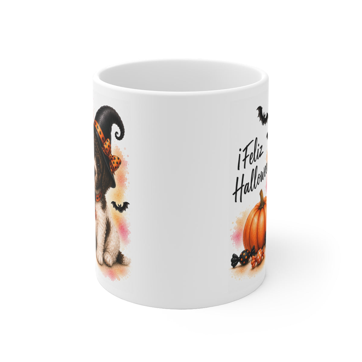 Taza cerámica Perro de Agua Español 325 ml edición Halloween vista lateral Kiranoa