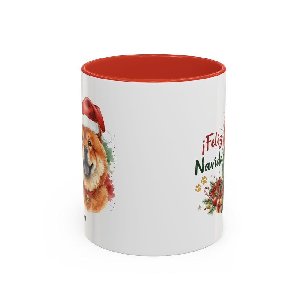 Taza Navideña Chow Chow con diseño navideño impreso vista lateral Kiranoa
