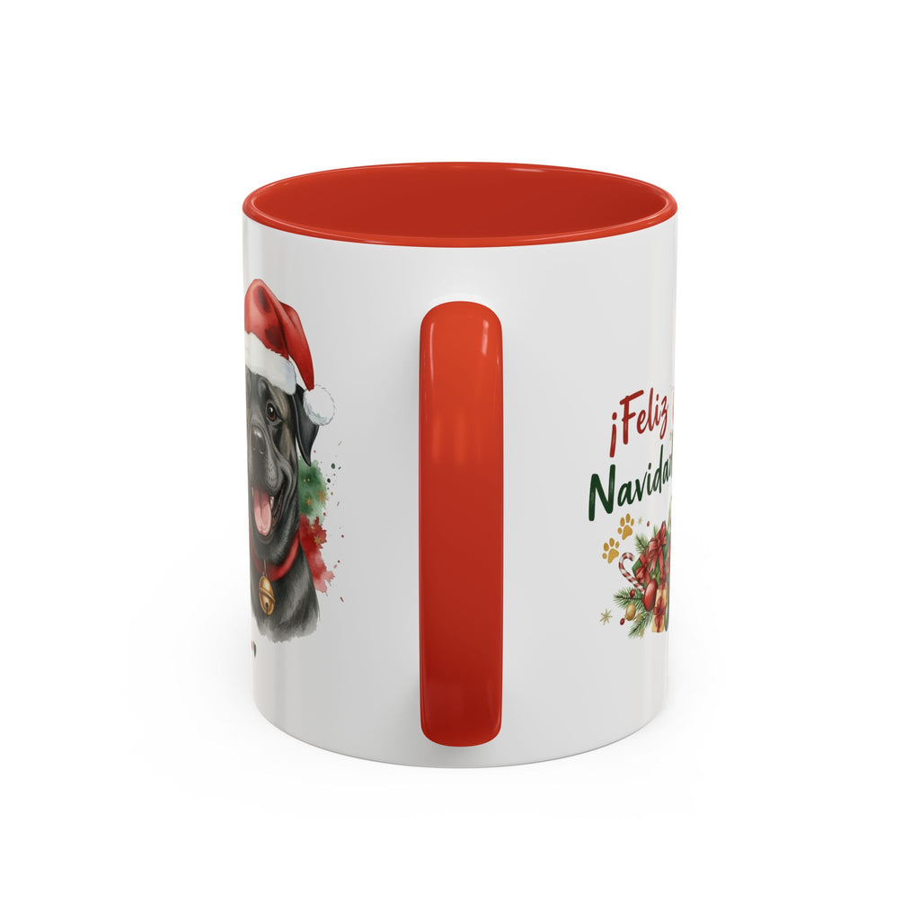 Taza Navideña Cane Corso de 325 ml con interior y asa en rojo navideño vista lateral Kiranoa 