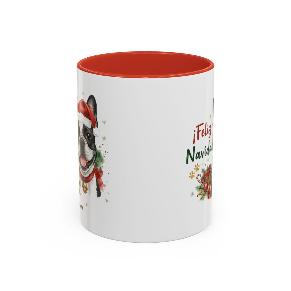 Taza Navideña Bulldog Francés con diseño navideño impreso vista lateral Kiranoa