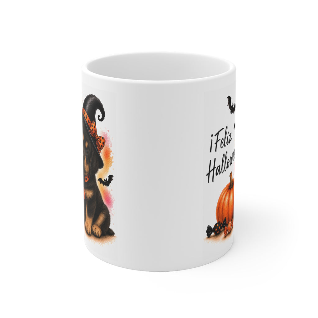Taza cerámica Mastín Tibetano 325 ml edición Halloween vista lateral Kiranoa