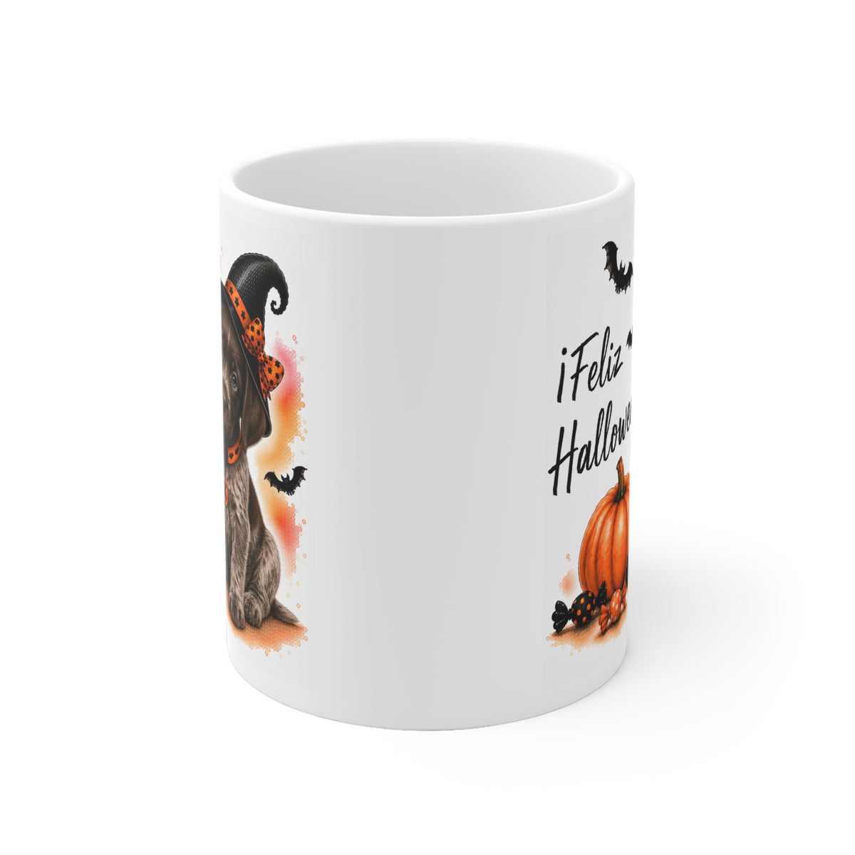 Taza cerámica Braco Alemán 325 ml edición Halloween vista lateral Kiranoa