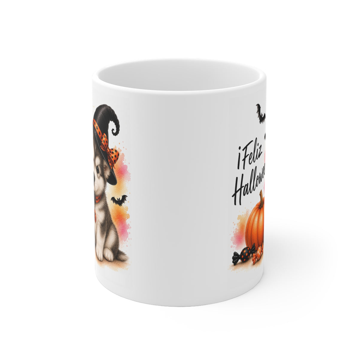 Taza cerámica Malamute 325 ml edición Halloween vista lateral Kiranoa