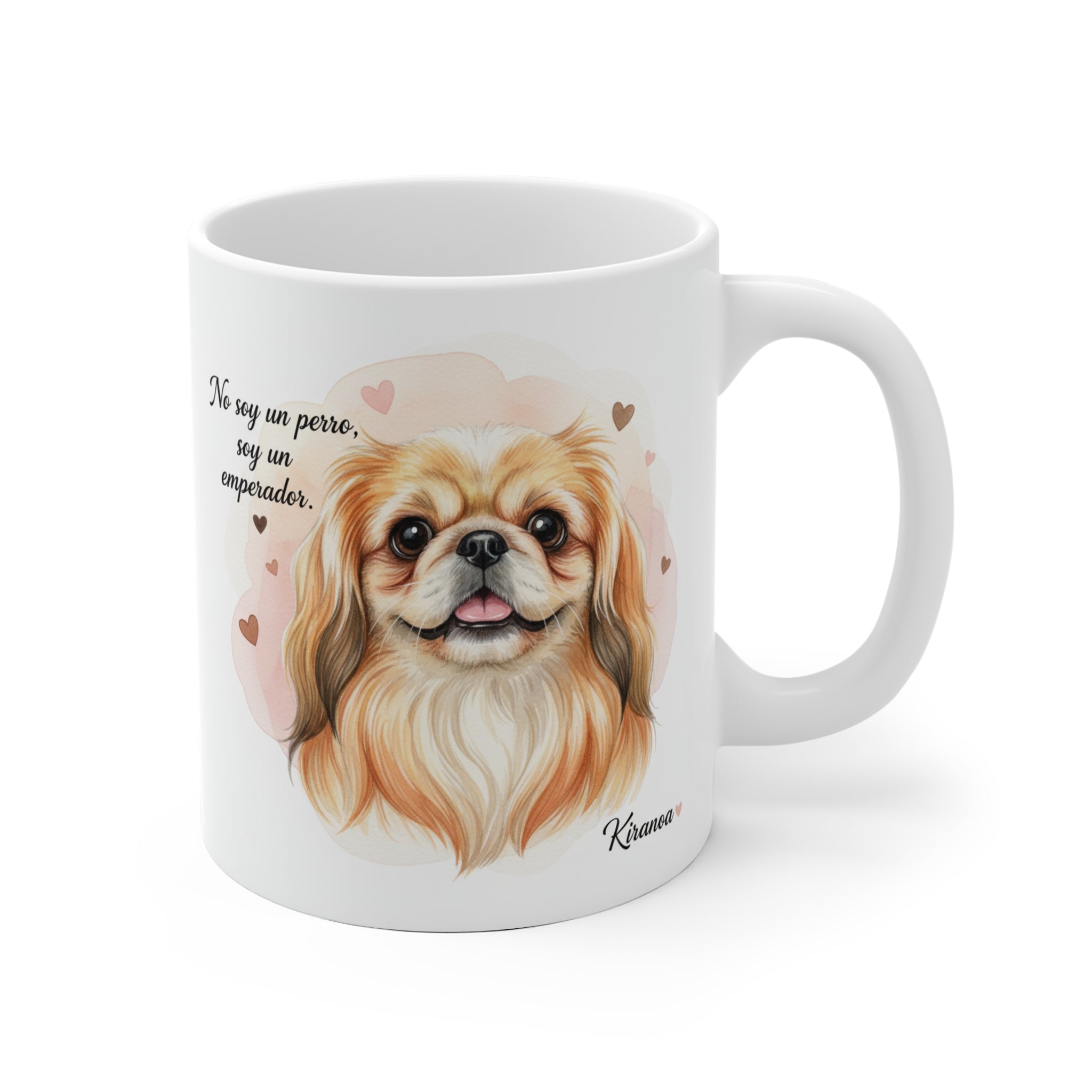 Taza de cerámica con ilustración de Pequinés y la frase No soy un perro soy un emperador – Kiranoa