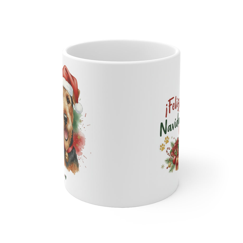 Taza cerámica Airedale 325 ml edición Navidad vista lateral Kiranoa