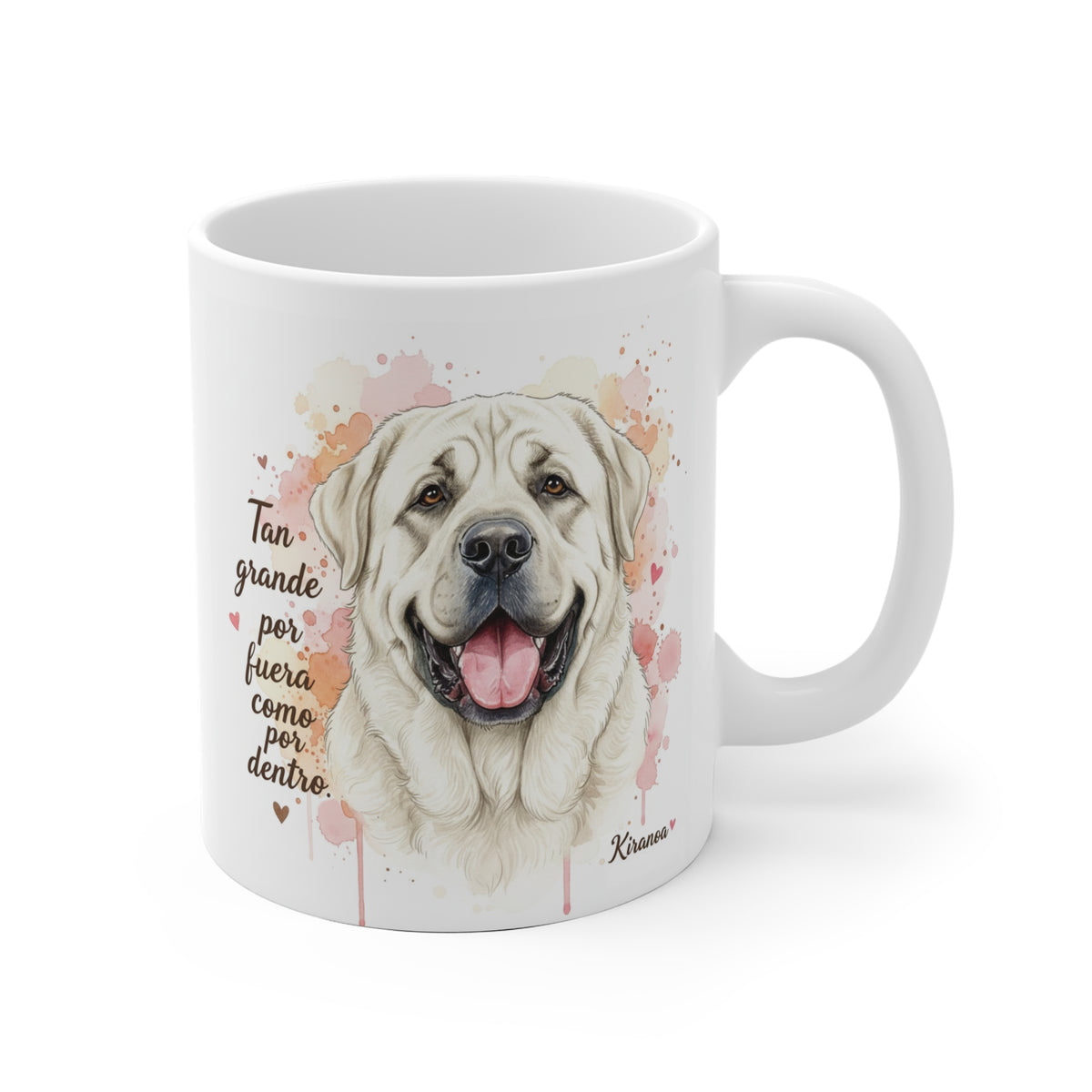 Taza cerámica Mastín Español con frase Tan grande por fuera como por dentro – vista frontal