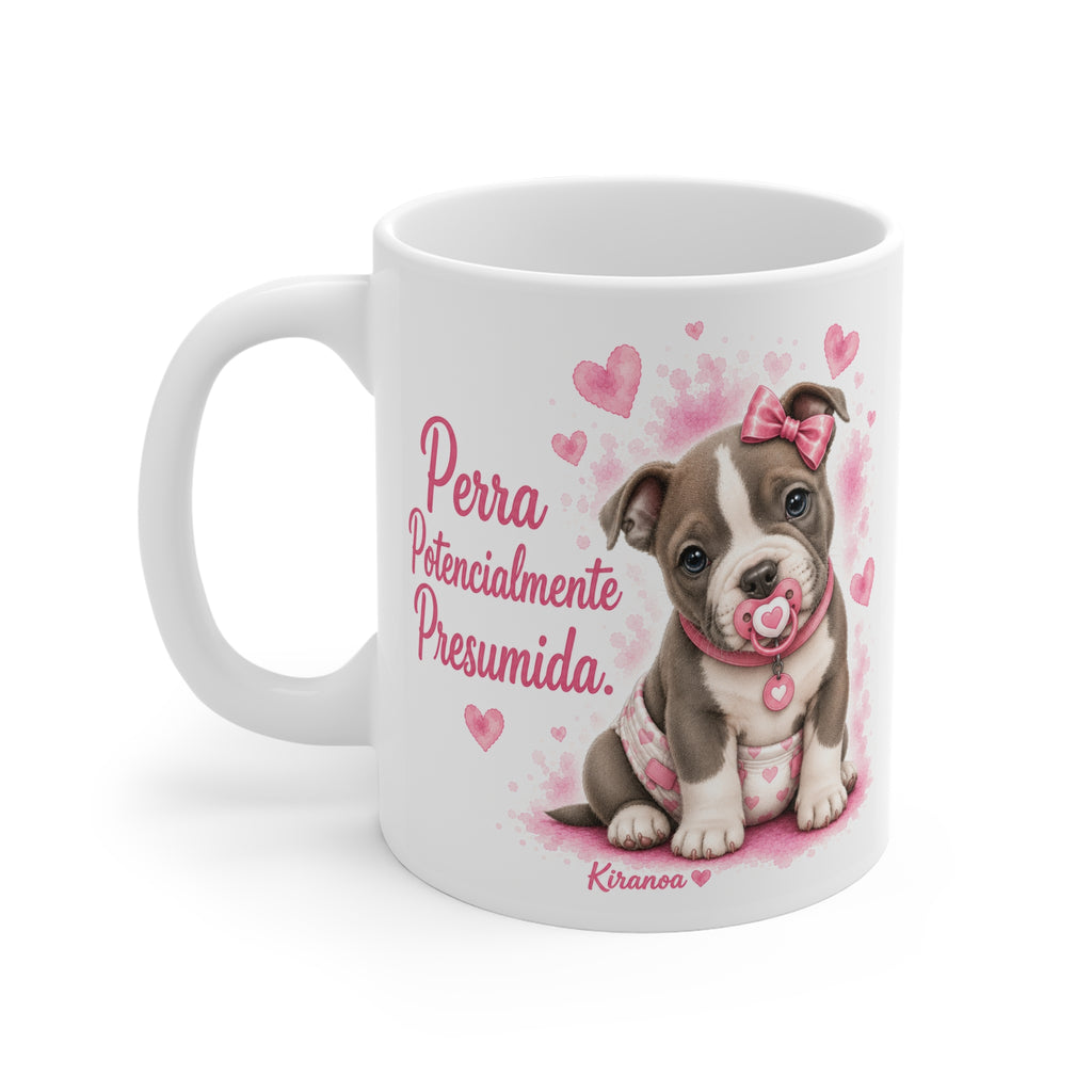 Taza cerámica American Bully Pink con diseño impreso en ambas caras – vista trasera