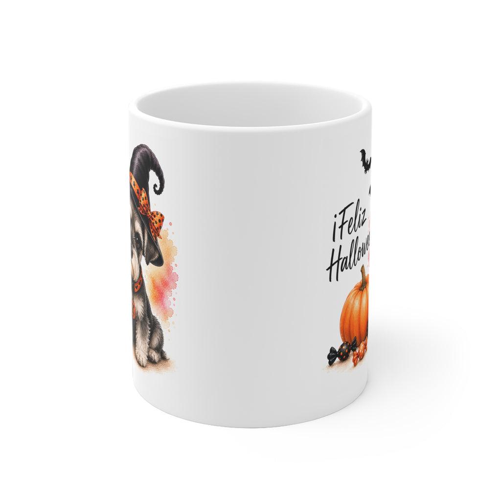 Taza cerámica Schnauzer Miniatura 325 ml edición Halloween vista lateral Kiranoa