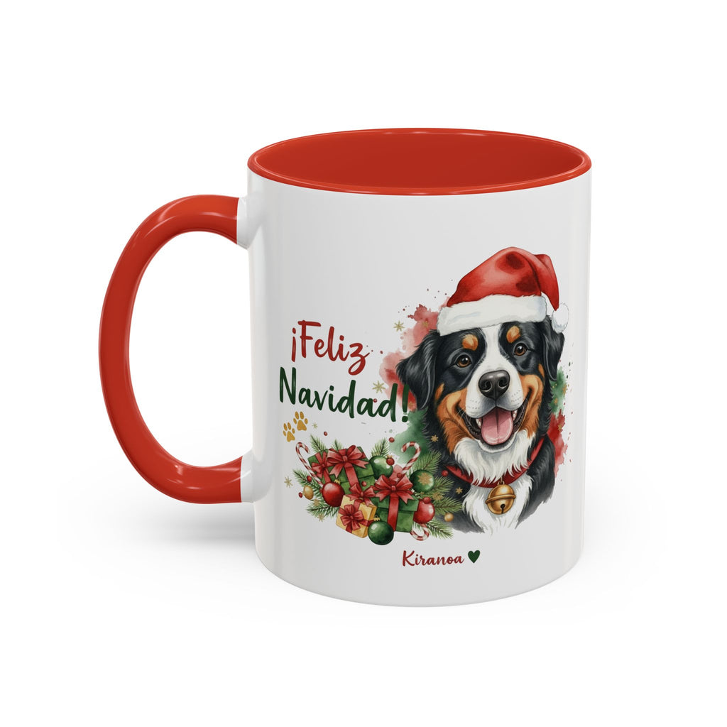 Taza Navideña Boyero de Berna con interior y asa roja vista trasera Kiranoa