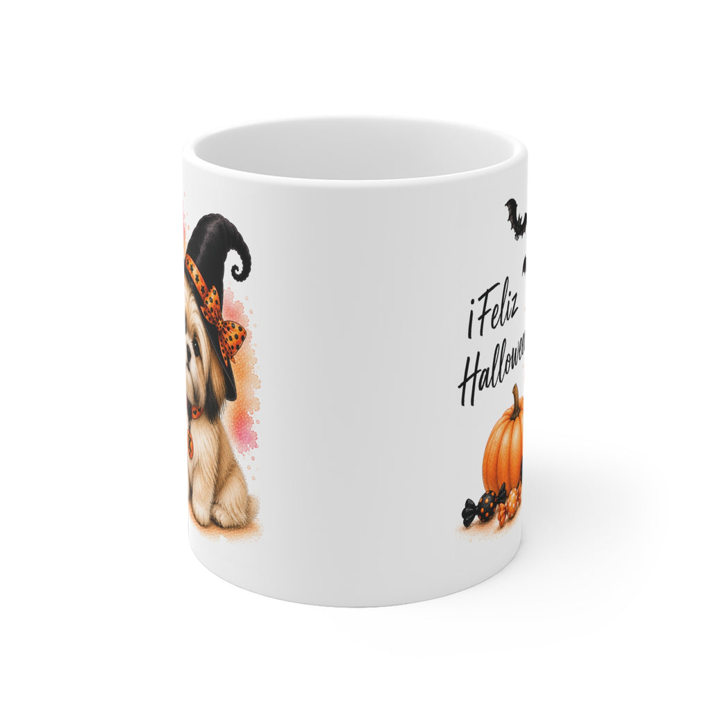 Taza cerámica Lhasa Apso 325 ml edición Halloween vista lateral Kiranoa