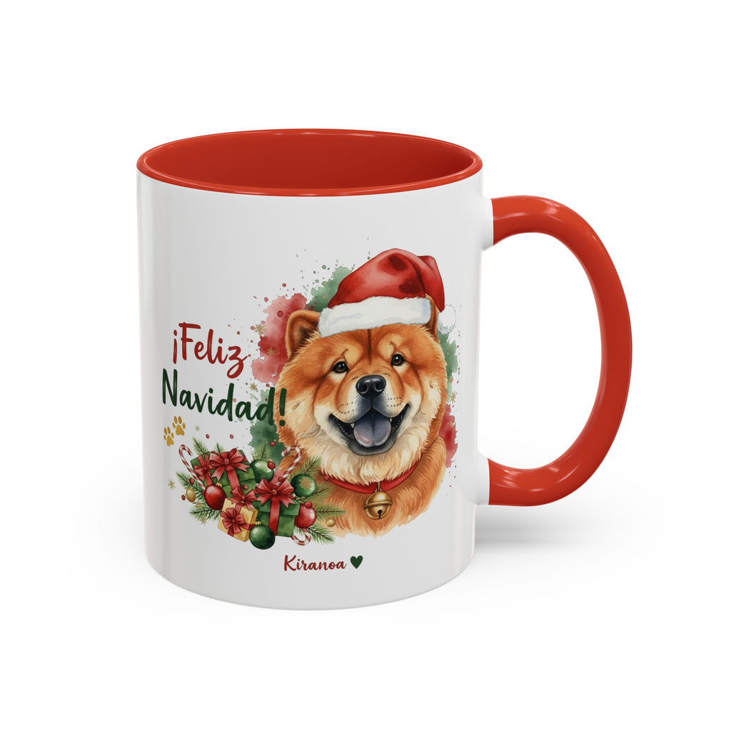 Taza Navideña Chow Chow con frase ¡Feliz Navidad! vista frontal Kiranoa