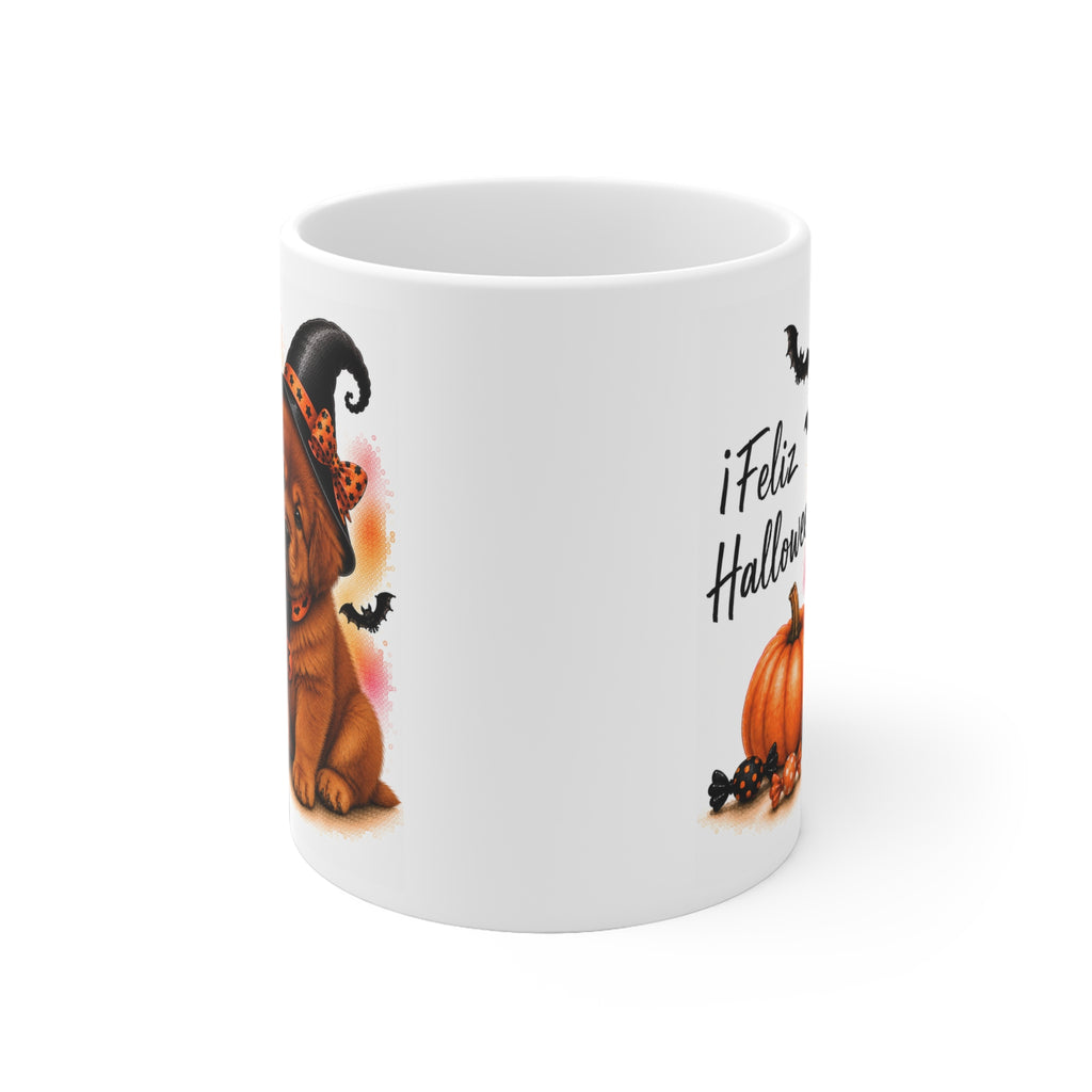 Taza cerámica Mastín Tibetano Rojo 325 ml edición Halloween vista lateral Kiranoa