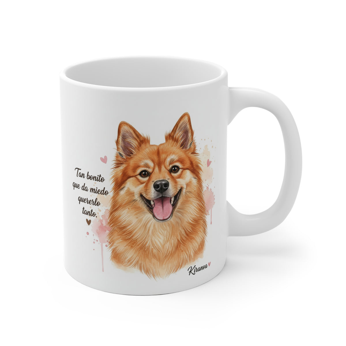 Taza cerámica Spitz Alemán con frase Tan bonito que da miedo quererlo tanto – vista frontal