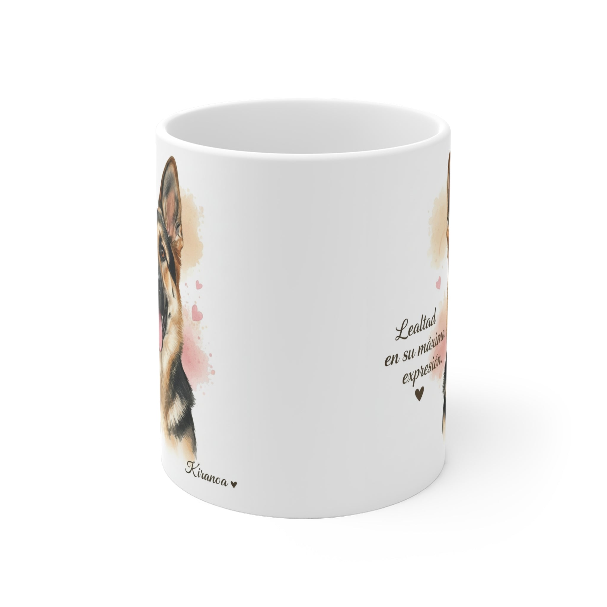 Vista lateral de la taza de cerámica 325 ml con ilustración de Pastor Alemán – Kiranoa