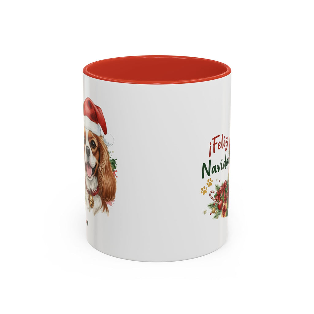 Taza Navideña Cavalier King Charles con diseño navideño impreso vista lateral Kiranoa