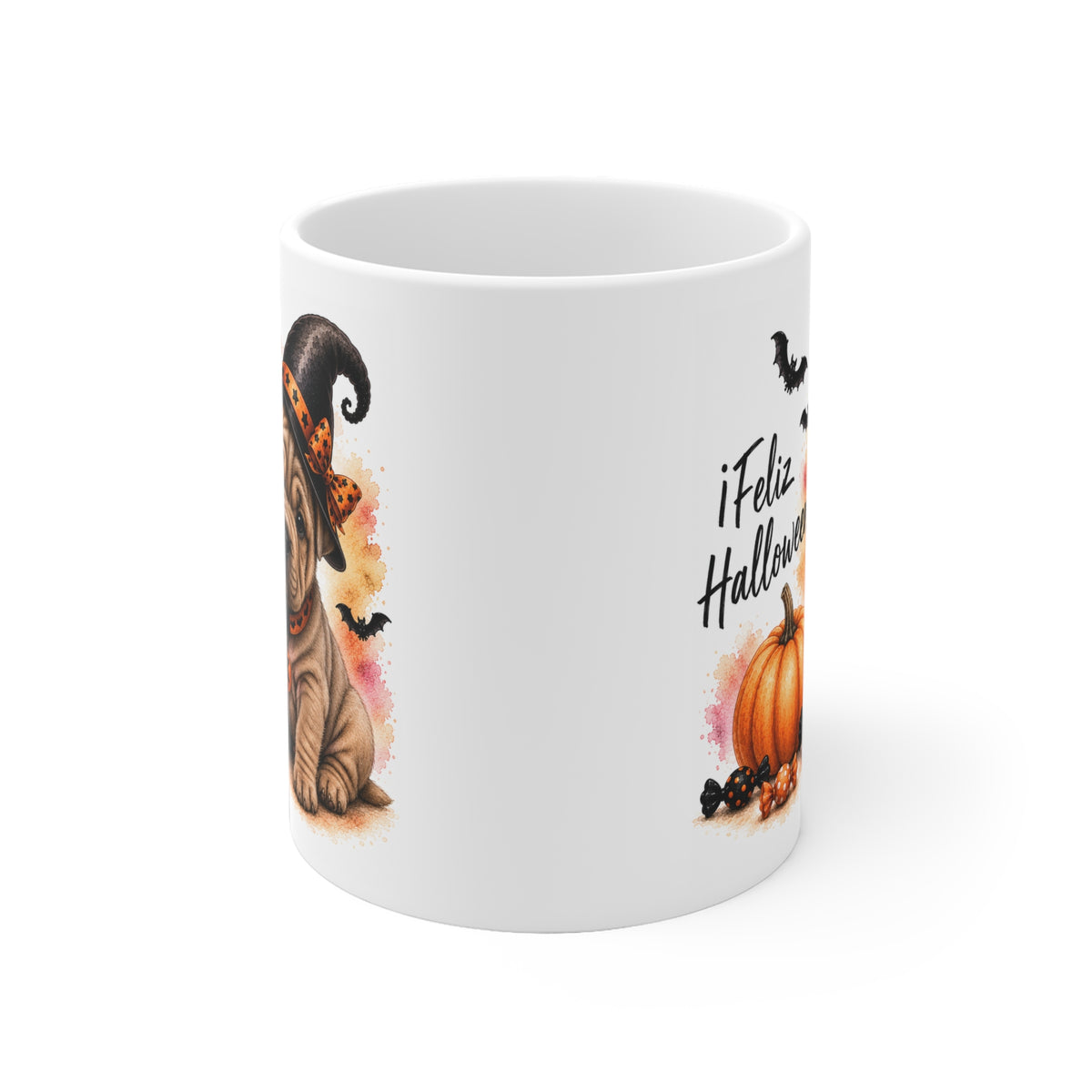 Taza cerámica Shar Pei 325 ml edición Halloween vista lateral Kiranoa