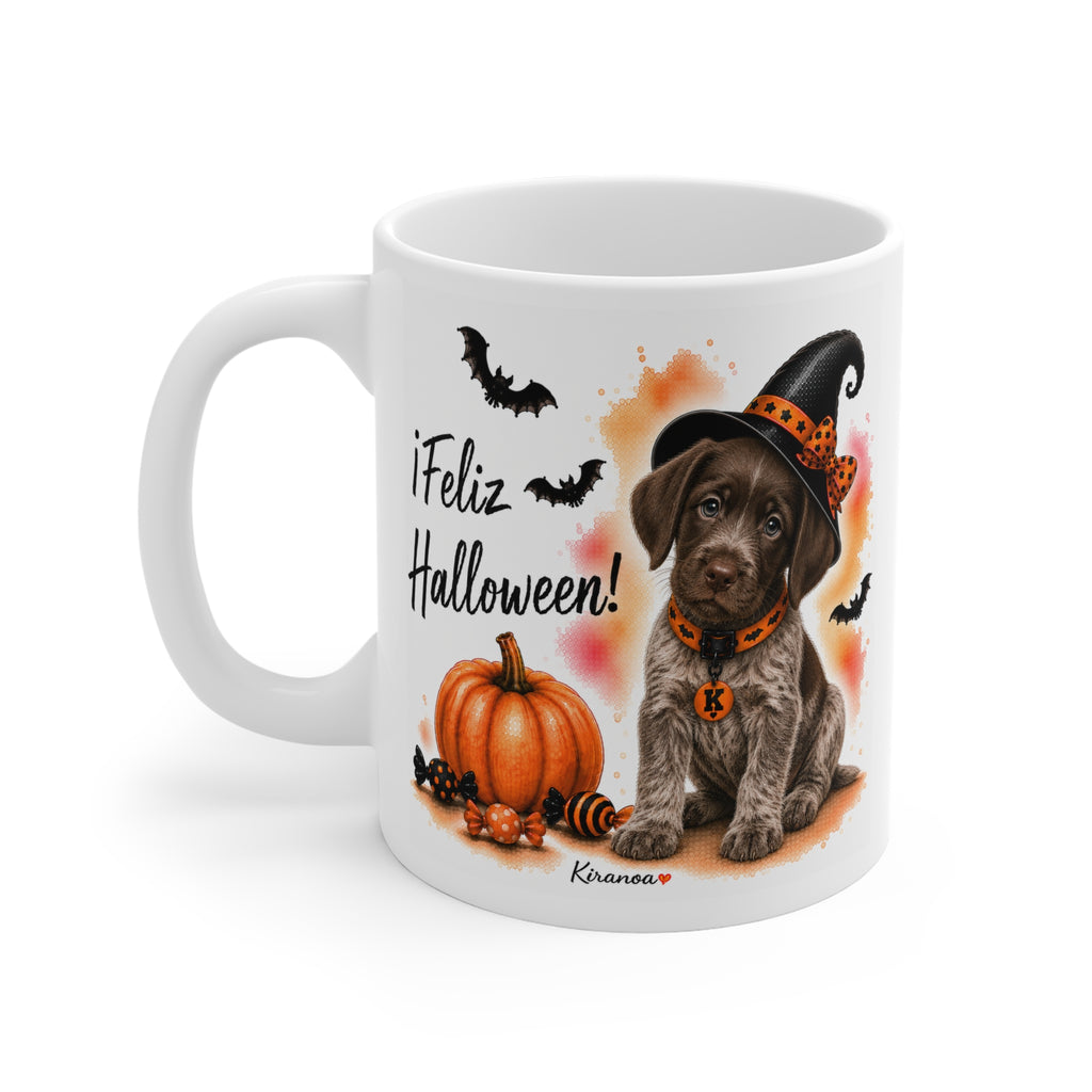 Taza cerámica Braco Alemán Halloween con diseño impreso en ambas caras vista trasera Kiranoa