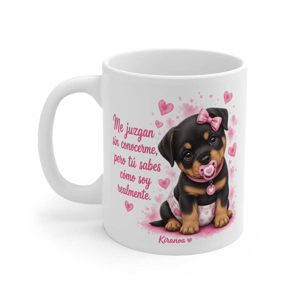 Taza cerámica Rottweiler Pink con diseño impreso en ambas caras – vista trasera