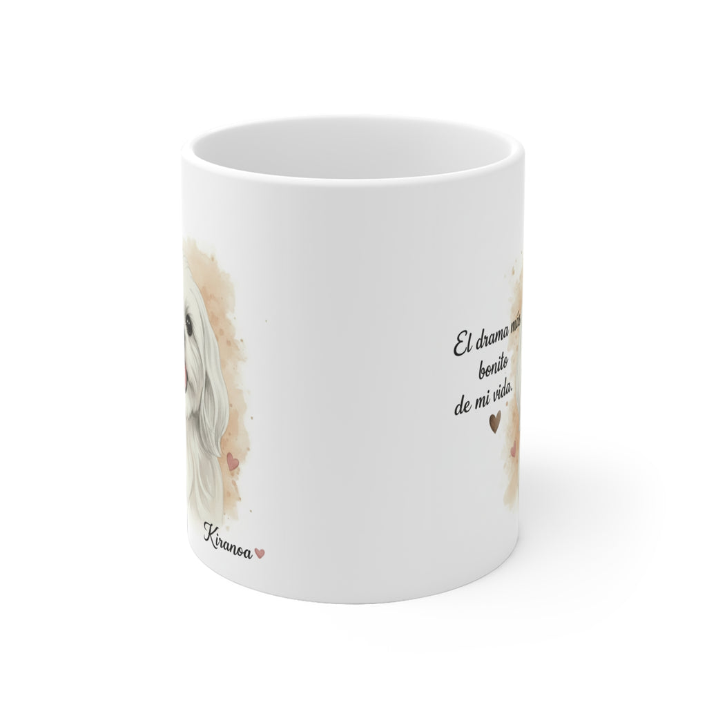 Taza Bichón Maltés lateral — cerámica 325 ml — Kiranoa