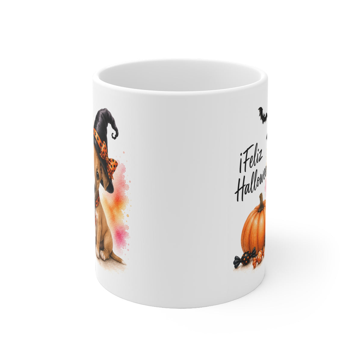 Taza cerámica Galgo Español 325 ml edición Halloween vista lateral Kiranoa
