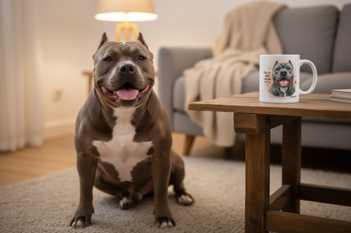 Taza American Bully ambiente acogedor para teletrabajar con taza de café, ideal para oficina o regalo