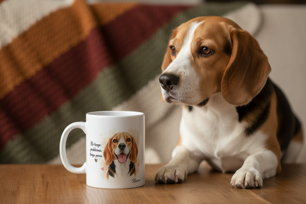 Beagle con taza Kiranoa — No tengo problemas, tengo perro