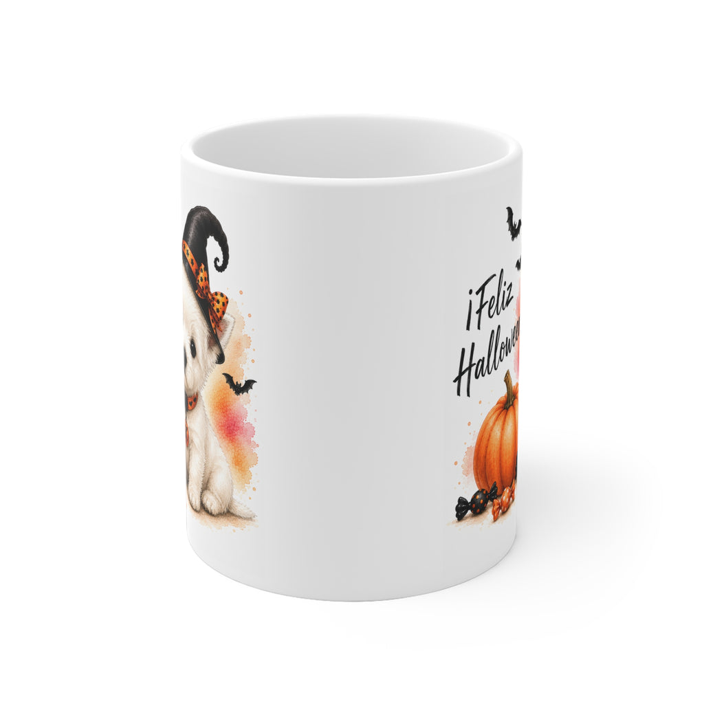 Taza cerámica Westie 325 ml edición Halloween vista lateral Kiranoa