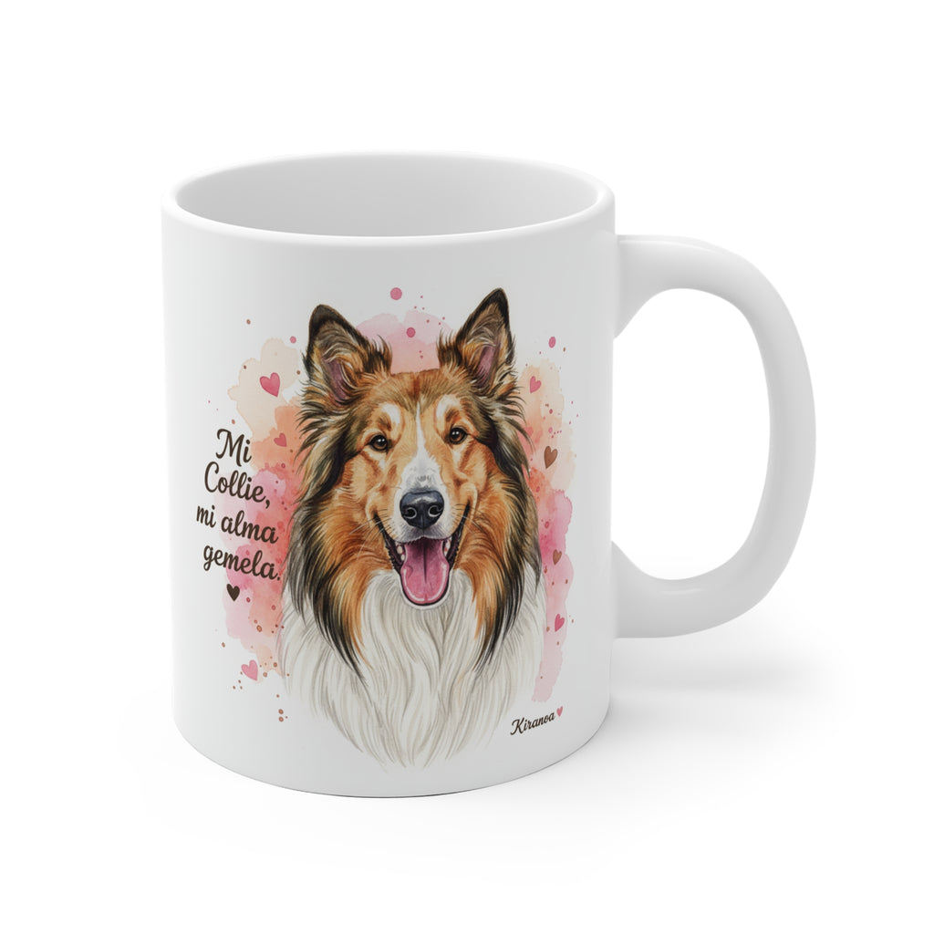Taza cerámica Rough Collie con frase Mi Collie mi alma gemela – vista frontal
