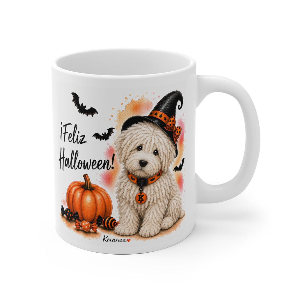 Taza cerámica Komondor Halloween con ilustración terrorífica vista frontal Kiranoa