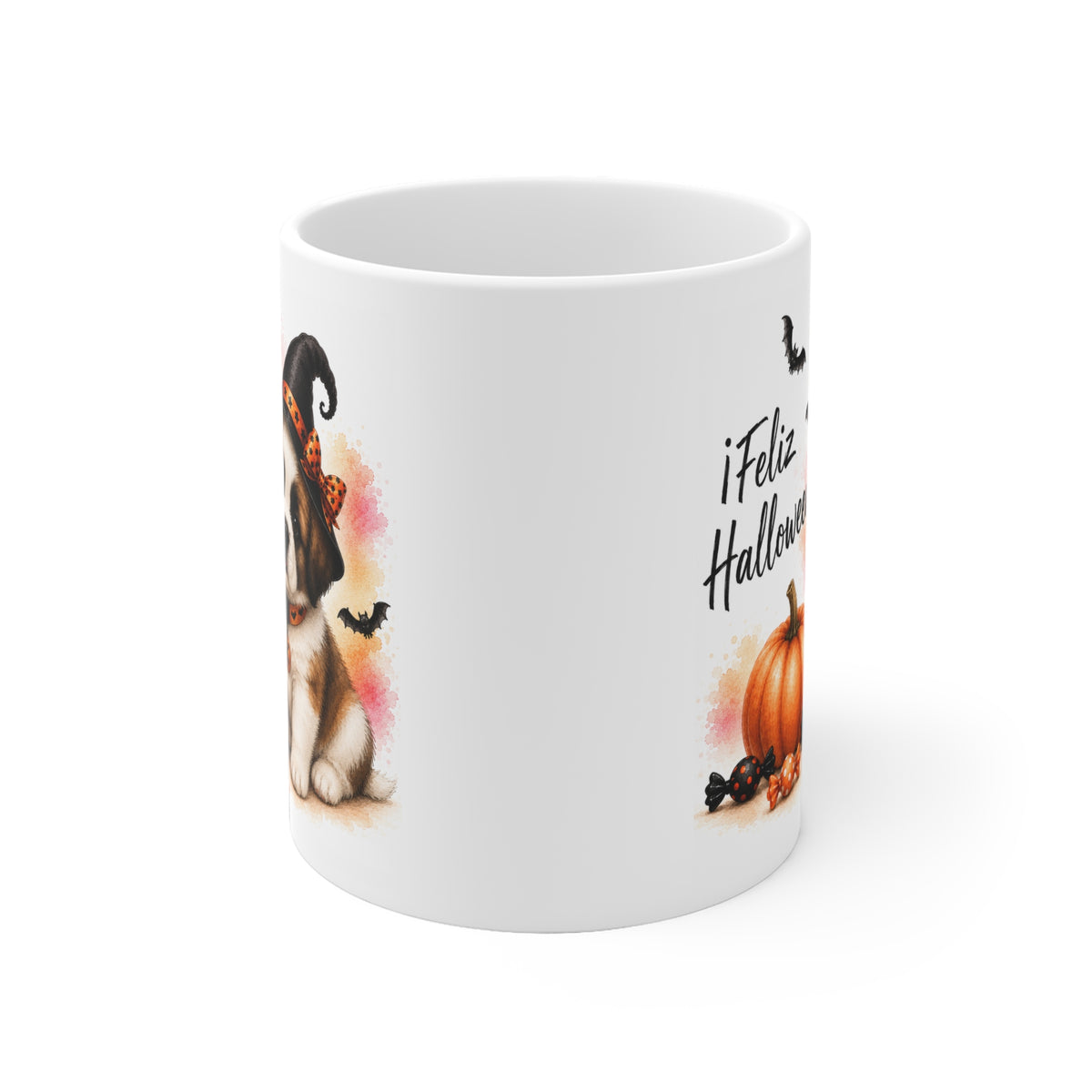 Taza cerámica San Bernardo 325 ml edición Halloween vista lateral Kiranoa