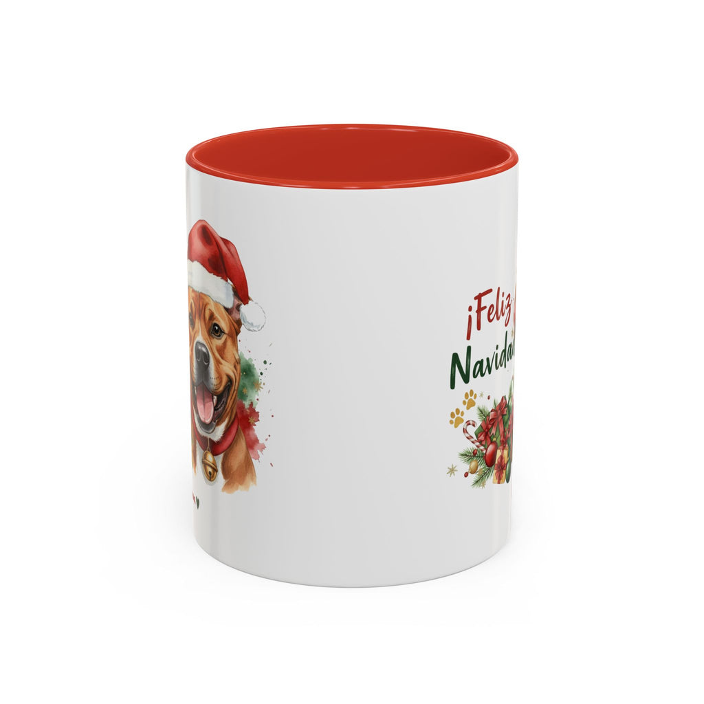 Taza Navideña American Pit Bull Terrier con diseño navideño impreso vista lateral Kiranoa