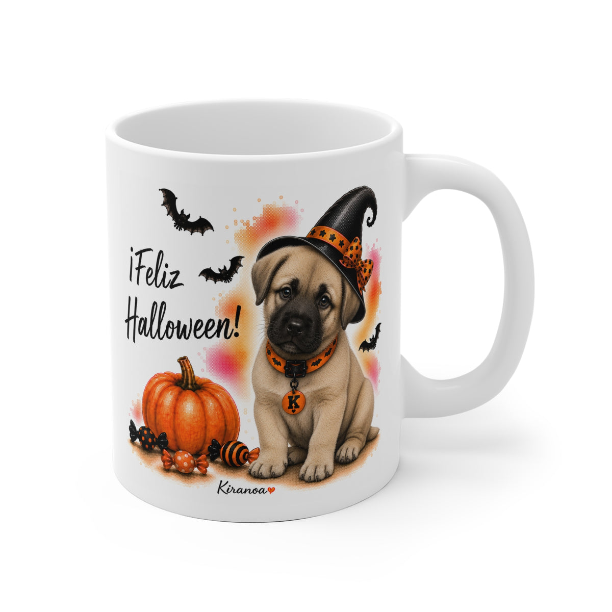 Taza cerámica Kangal Turco Halloween con ilustración terrorífica vista frontal Kiranoa