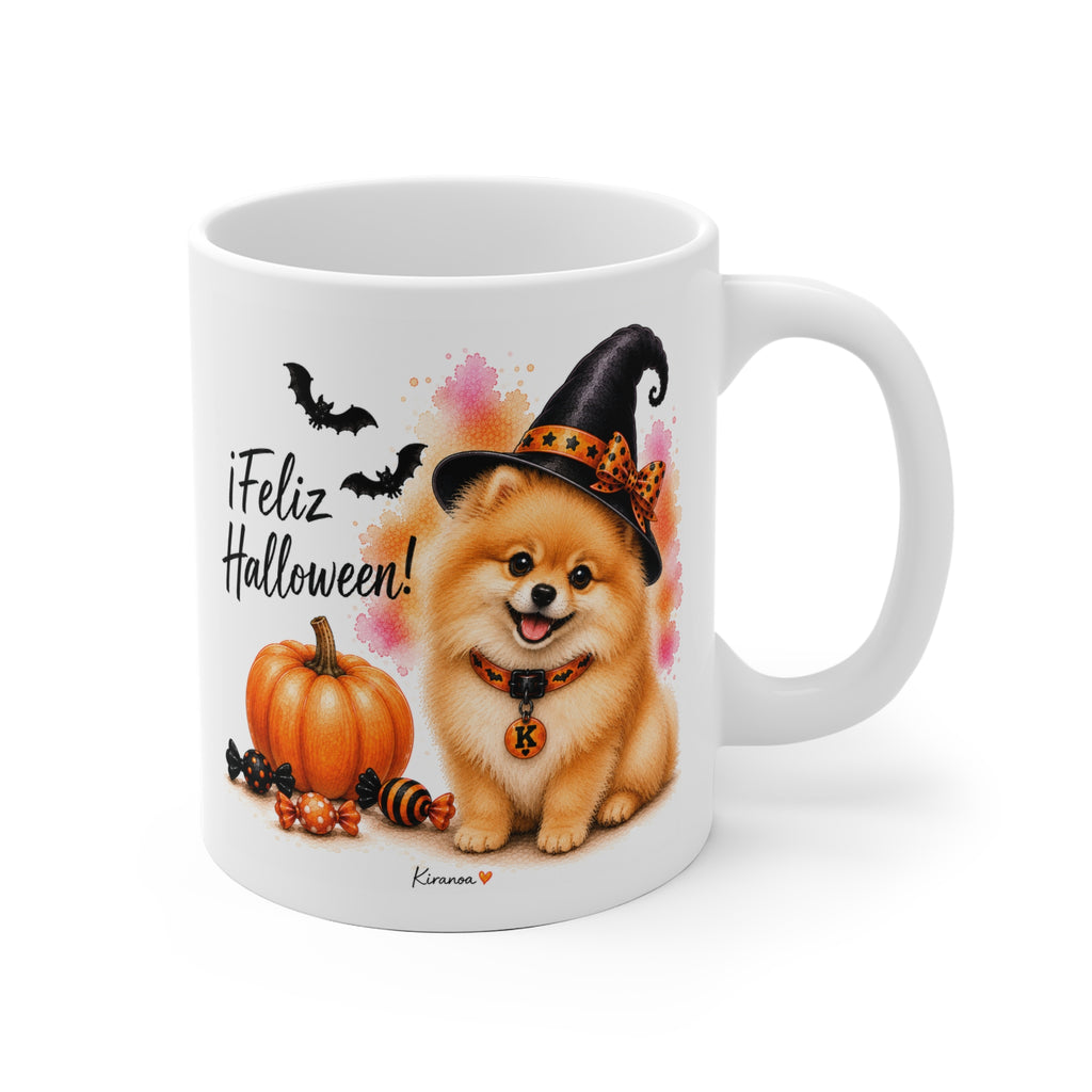Taza cerámica Spitz Alemán Halloween con ilustración terrorífica vista frontal Kiranoa
