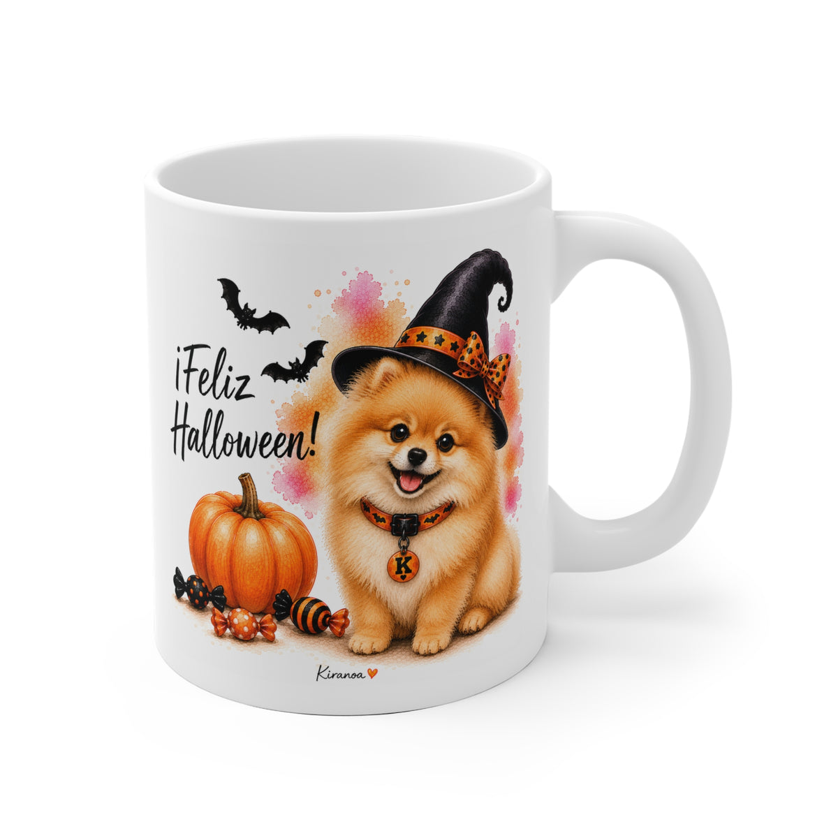 Taza cerámica Spitz Alemán Halloween con ilustración terrorífica vista frontal Kiranoa