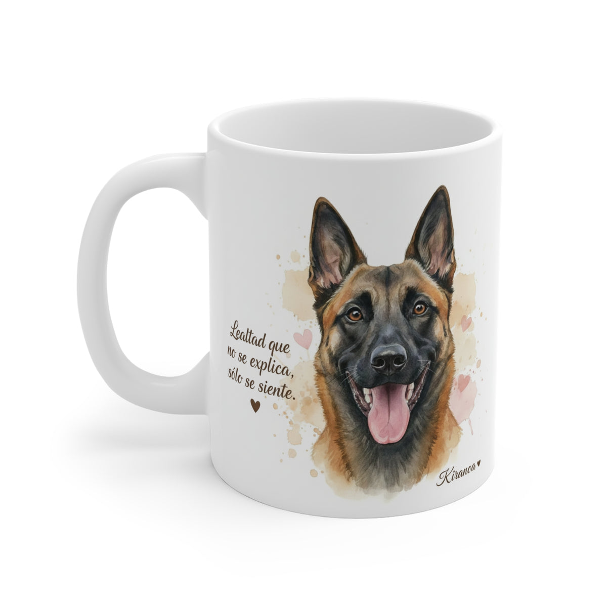 Taza cerámica Malinois con diseño impreso en ambas caras – vista trasera