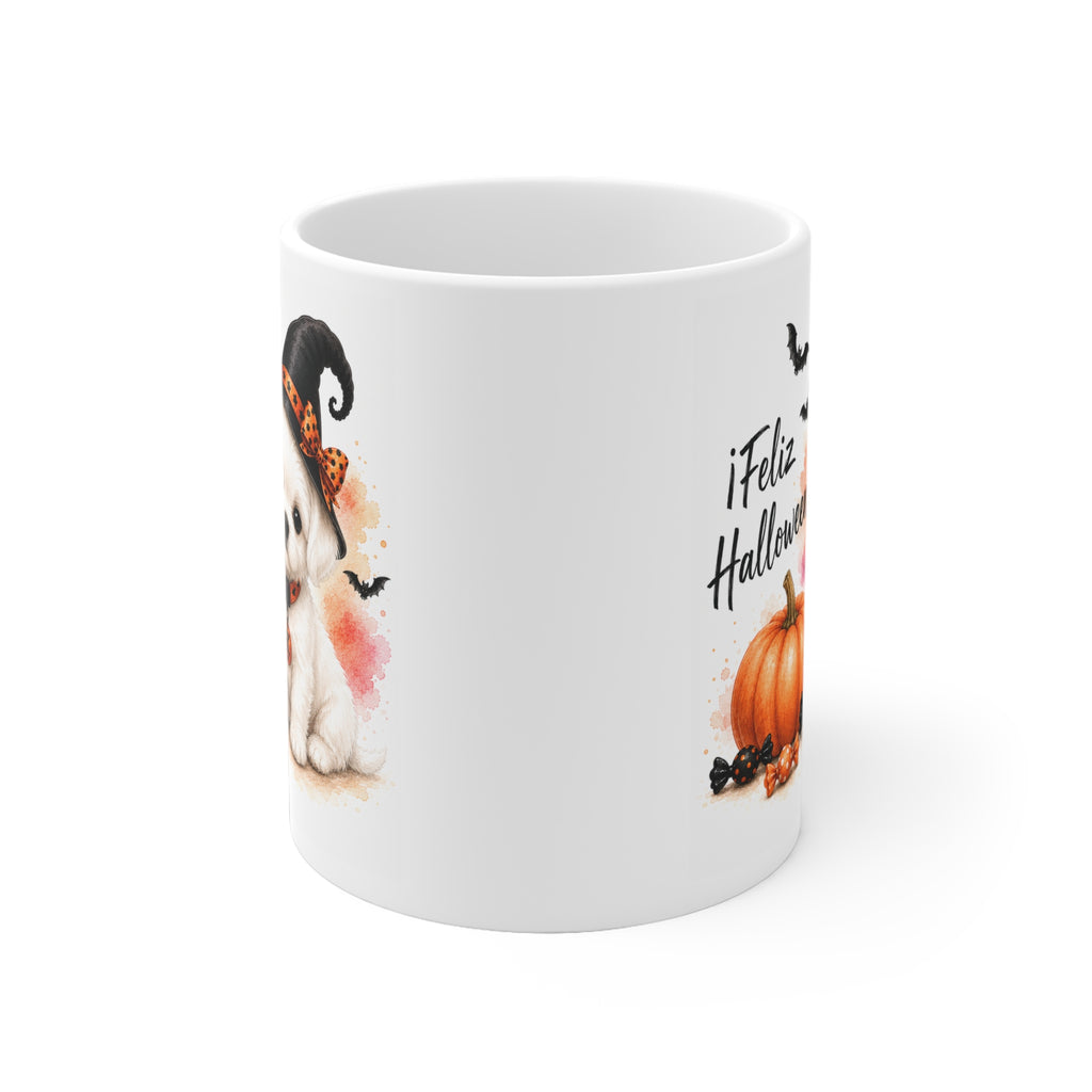 Taza cerámica Bichón Maltés 325 ml edición Halloween vista lateral Kiranoa