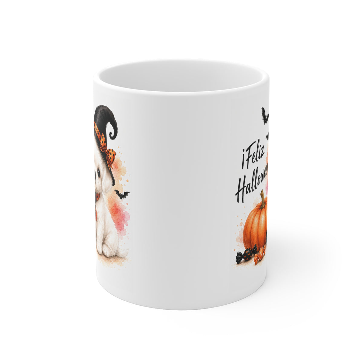 Taza cerámica Bichón Maltés 325 ml edición Halloween vista lateral Kiranoa