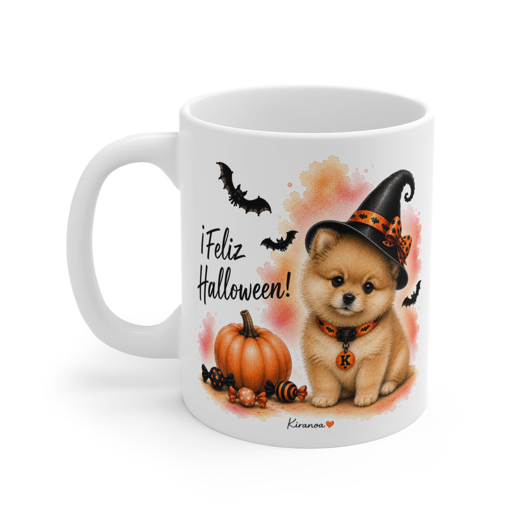 Taza cerámica Pomerania Halloween con diseño impreso en ambas caras – vista trasera