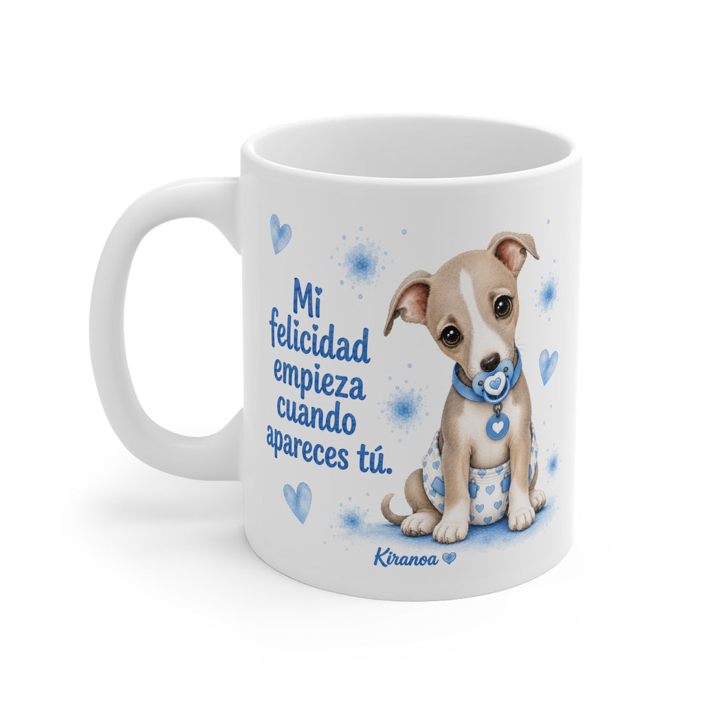 Taza cerámica Galgo Blue con diseño impreso en ambas caras – vista trasera