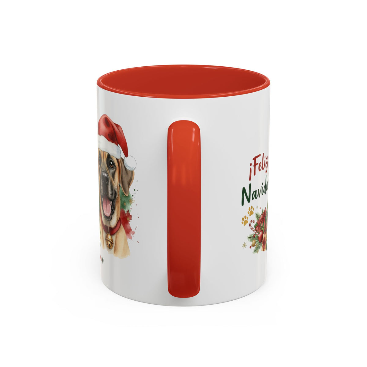 Taza Navideña Gran Danés de 325 ml con interior y asa en rojo navideño vista lateral Kiranoa