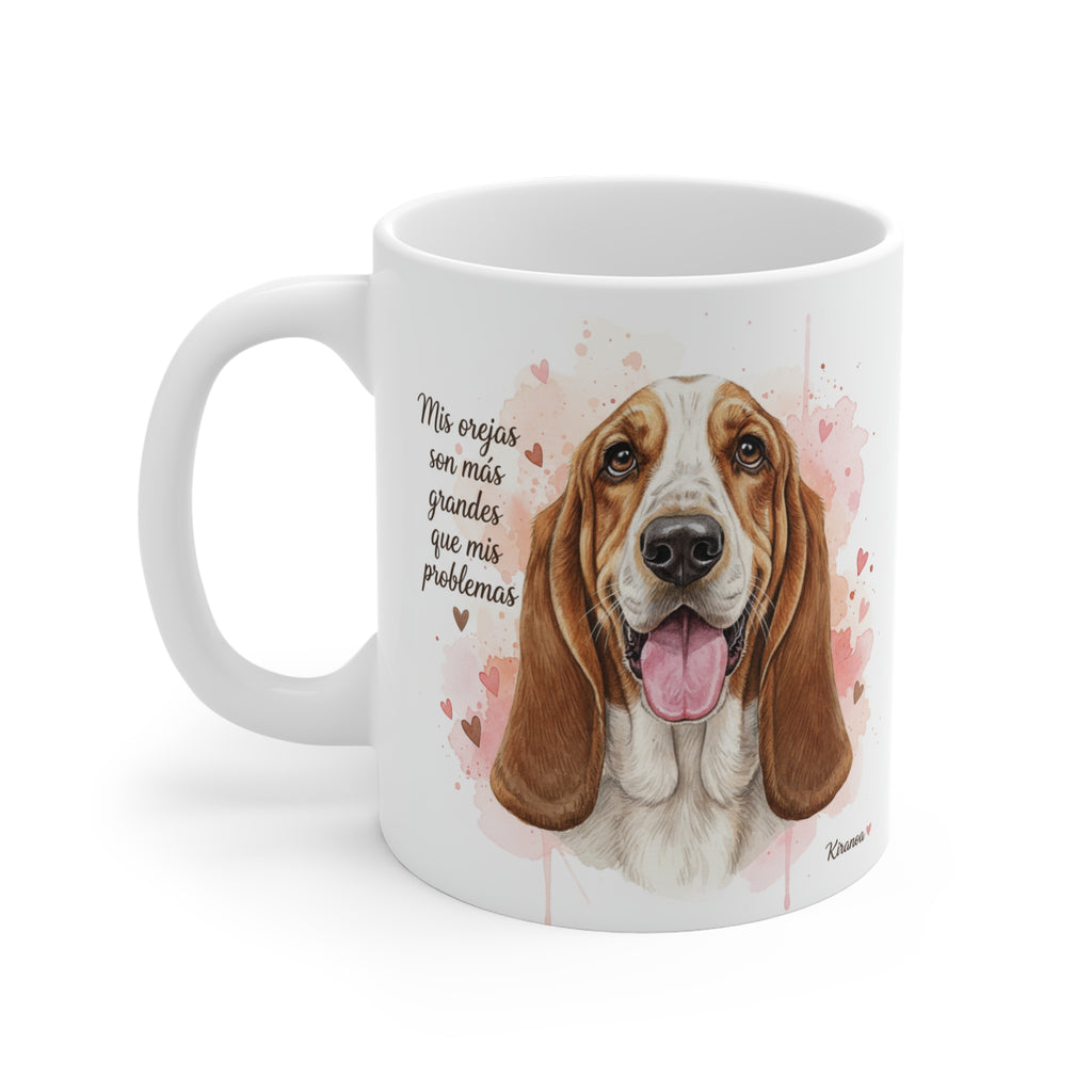 Taza cerámica Basset Hound con diseño impreso en ambas caras – vista trasera