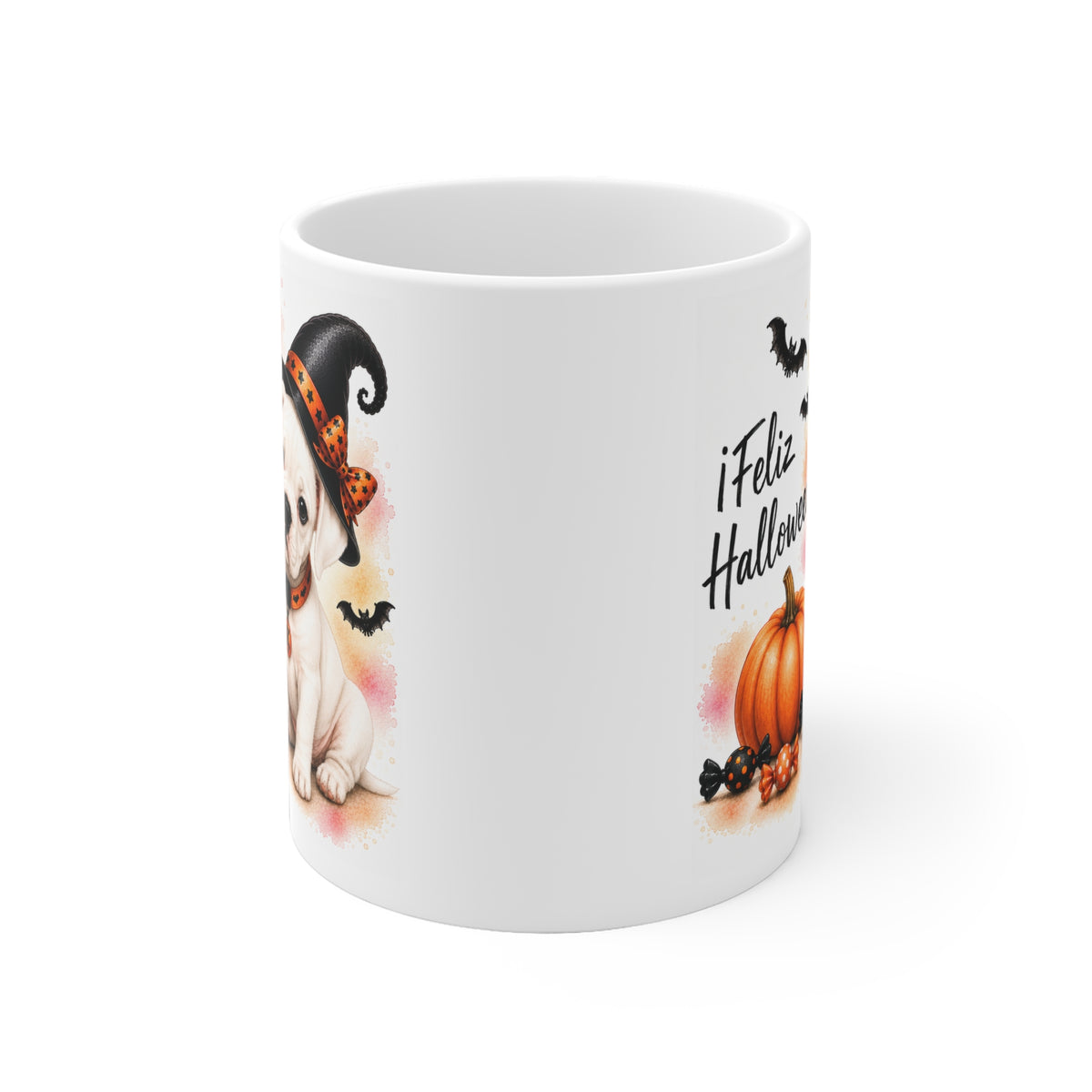 Taza cerámica Bóxer Albino 325 ml edición Halloween vista lateral Kiranoa