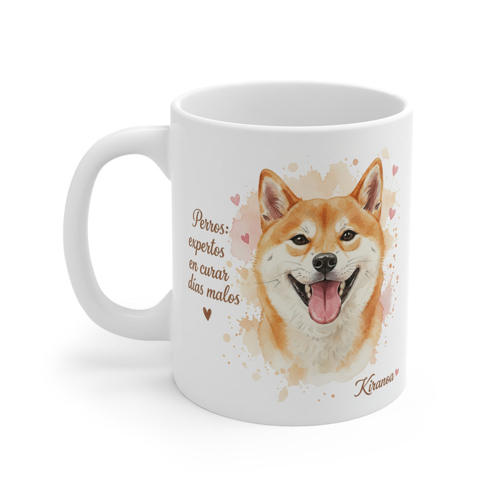 Taza cerámica Shiba Inu con diseño impreso en ambas caras – vista trasera