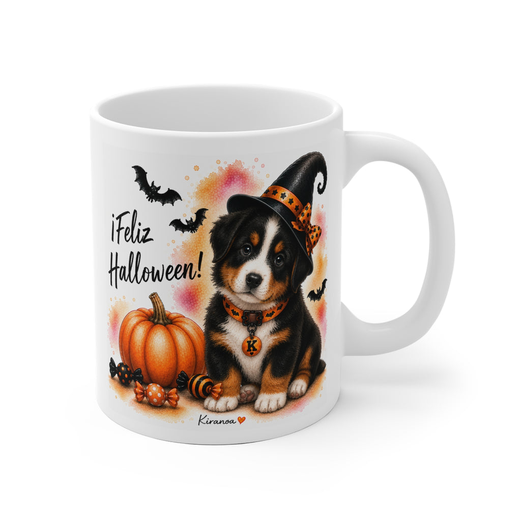 Taza cerámica Boyero de Berna Halloween con ilustración terrorífica vista frontal Kiranoa