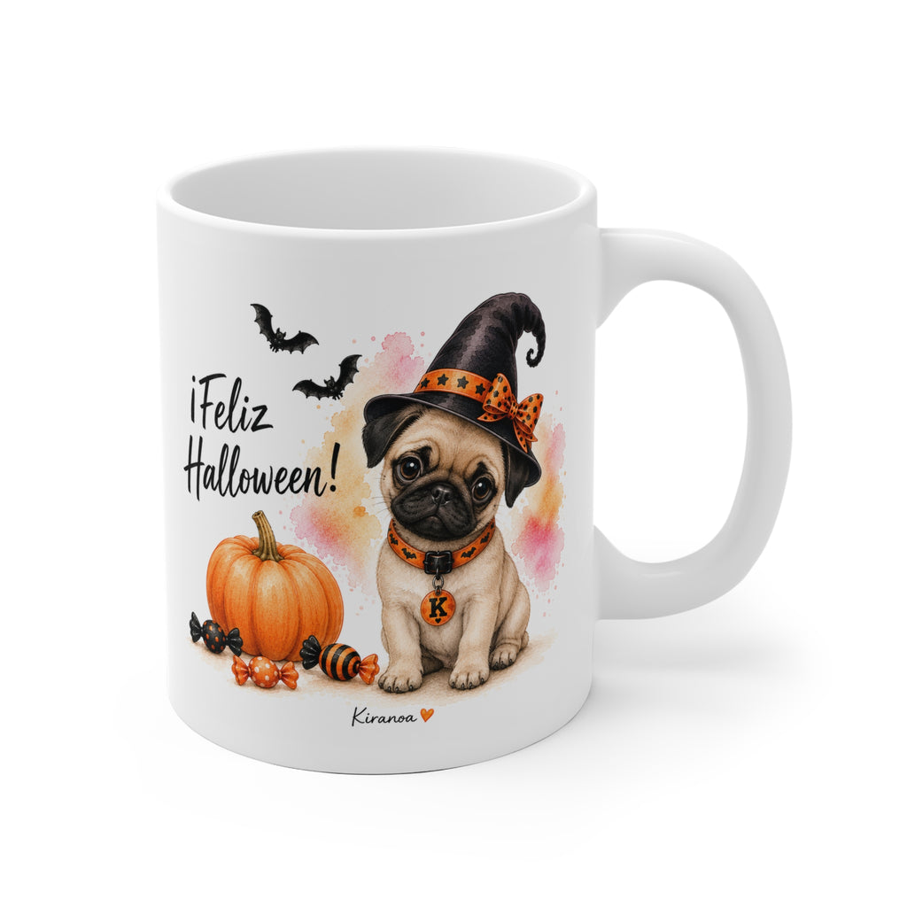Taza cerámica Carlino Halloween con ilustración terrorífica vista frontal Kiranoa