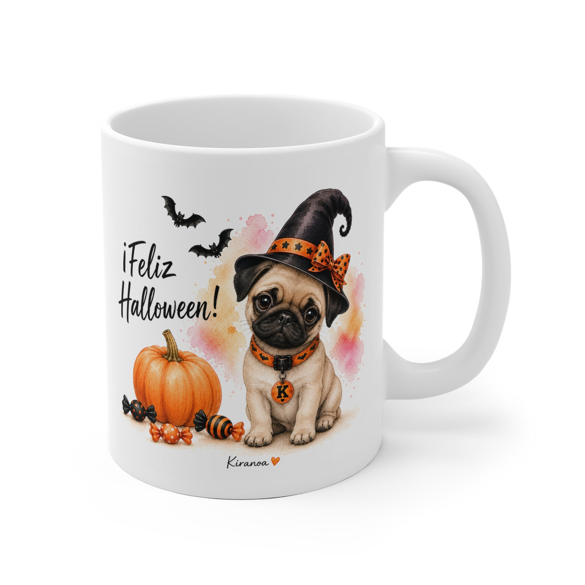 Taza cerámica Carlino Halloween con ilustración terrorífica vista frontal Kiranoa