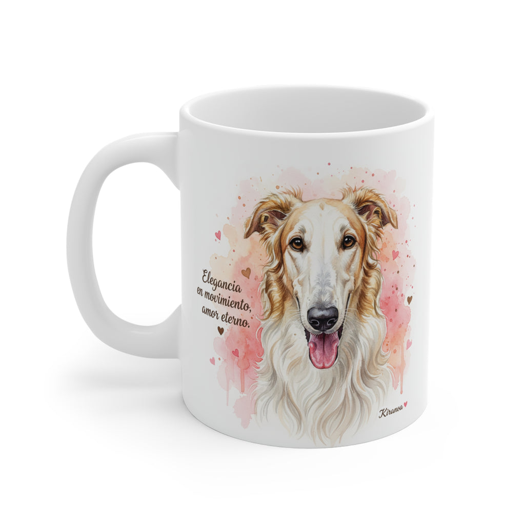 Taza cerámica Borzoi con diseño impreso en ambas caras – vista trasera