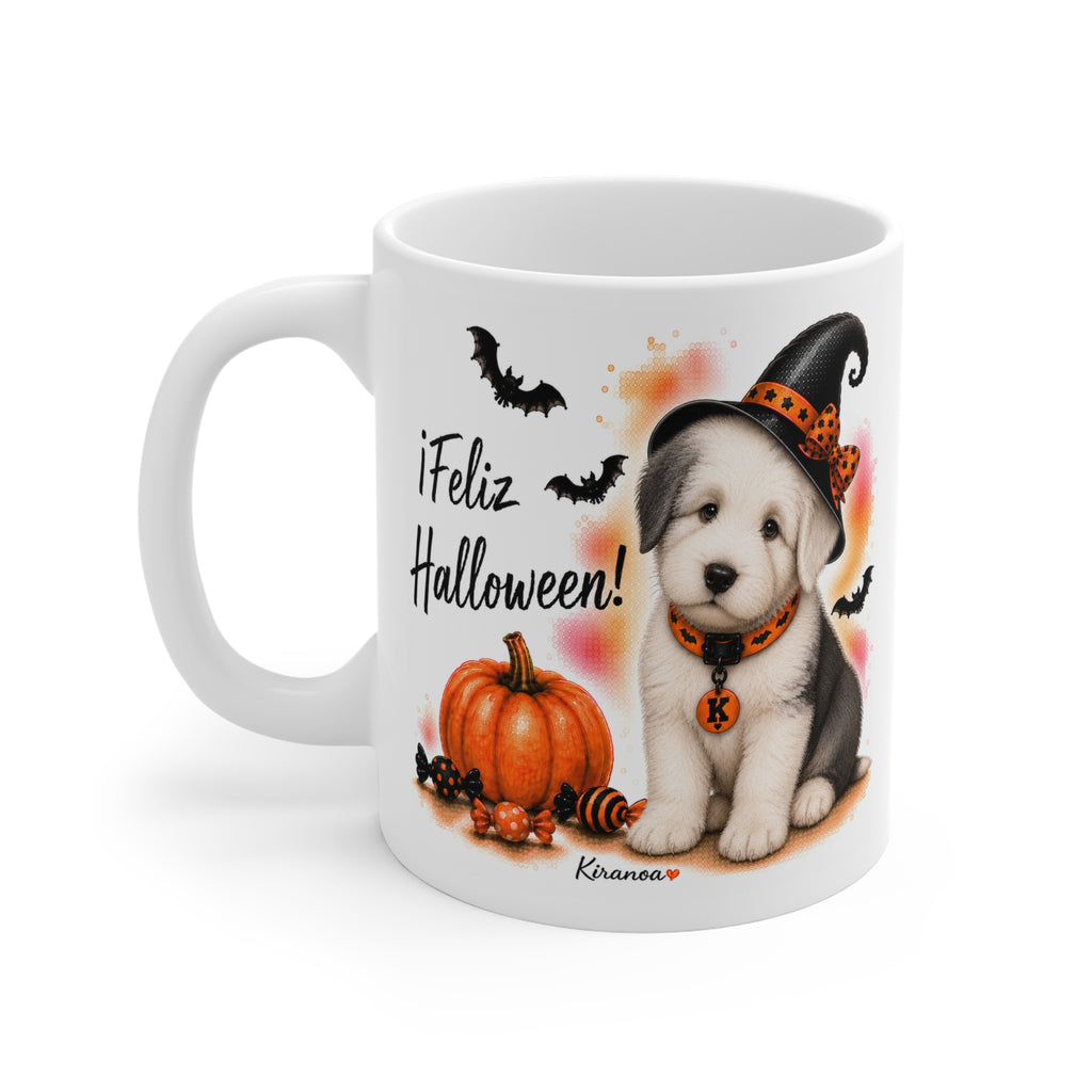 Taza cerámica Bobtail Halloween con diseño impreso en ambas caras vista trasera Kiranoa