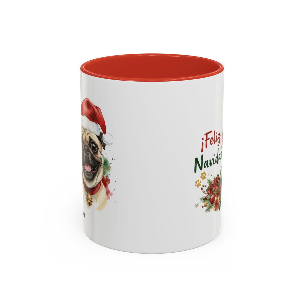 Taza Navideña Carlino con diseño navideño impreso vista lateral Kiranoa