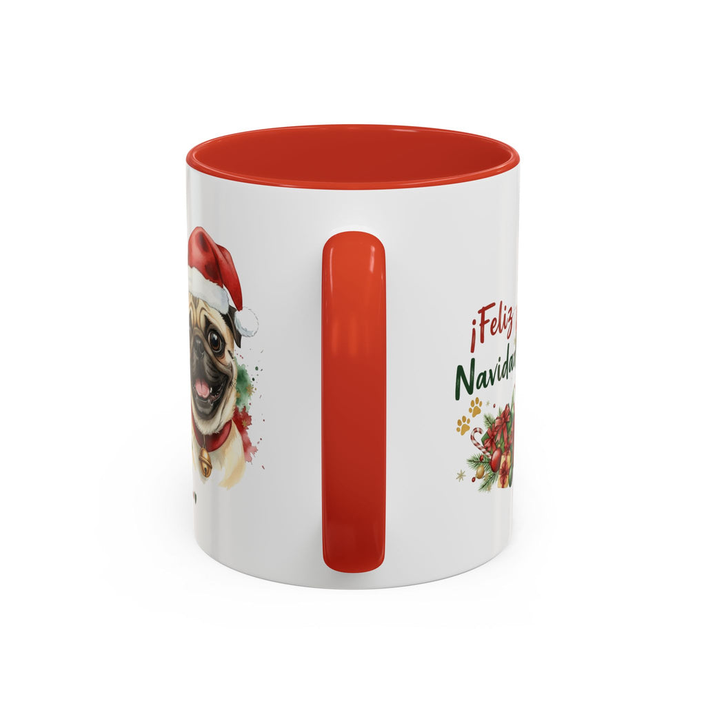 Taza Navideña Carlino de 325 ml con interior y asa en rojo navideño vista lateral Kiranoa